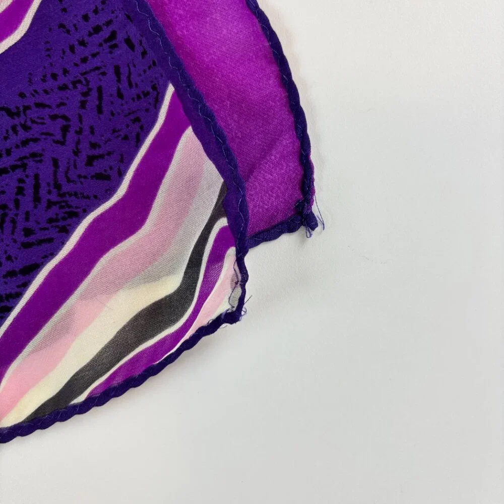 Halston Printed Silk Scarf Hand Rolled Hem Purple Pink Charcoal‎ Abstract